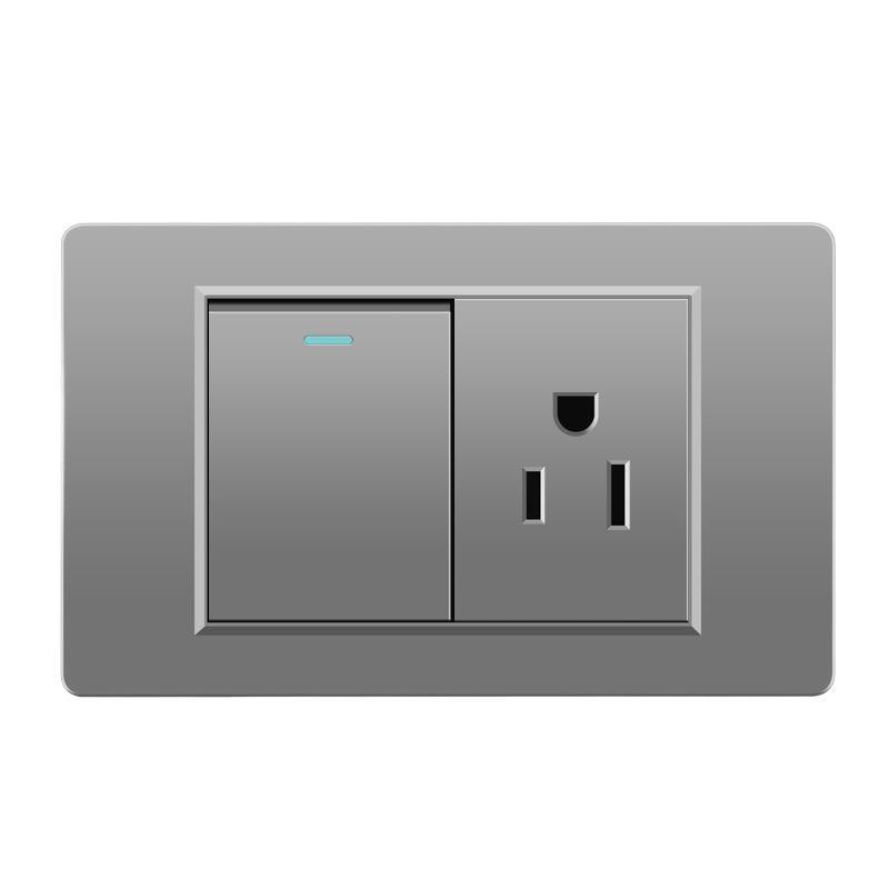 118 Type Switch Six-Hole Gray Wall Socket with Type-C 20W, Thai Style & PC Panel, Taiwan Socket
