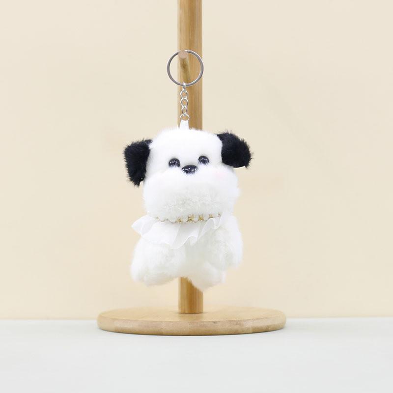 Adorable Plush Dog Keychain With Cute Pearl Necklace For Bags And Accessories