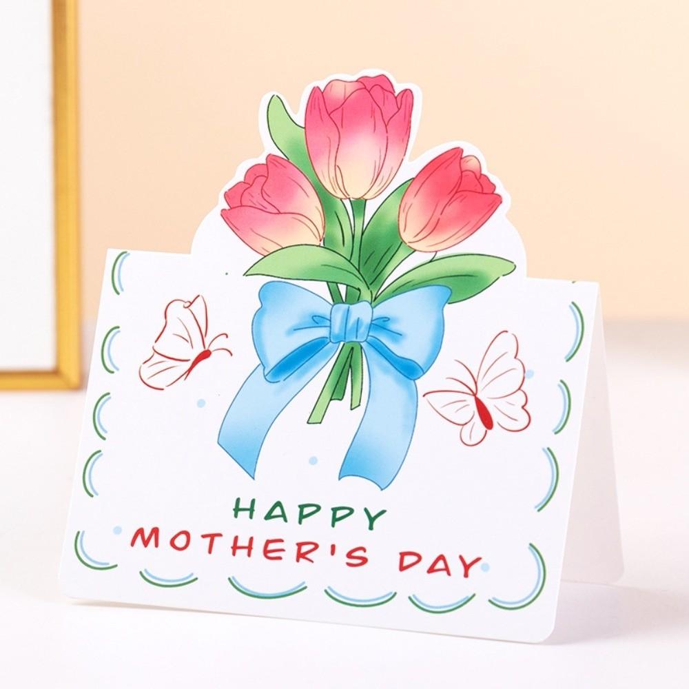 10pcs Folded Design 3D Floral Greeting Cards Floral Pattern Mother's Day Card Father's Day