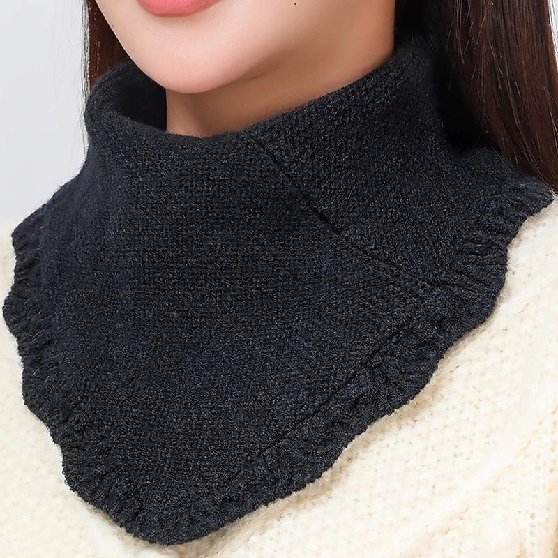 Thick Winter Warm Ring Scarf Women Solid Knitted Striped Collor Neckerchief Outdoor Ski Full Mask Woolen Yarn Bufanda Muffler