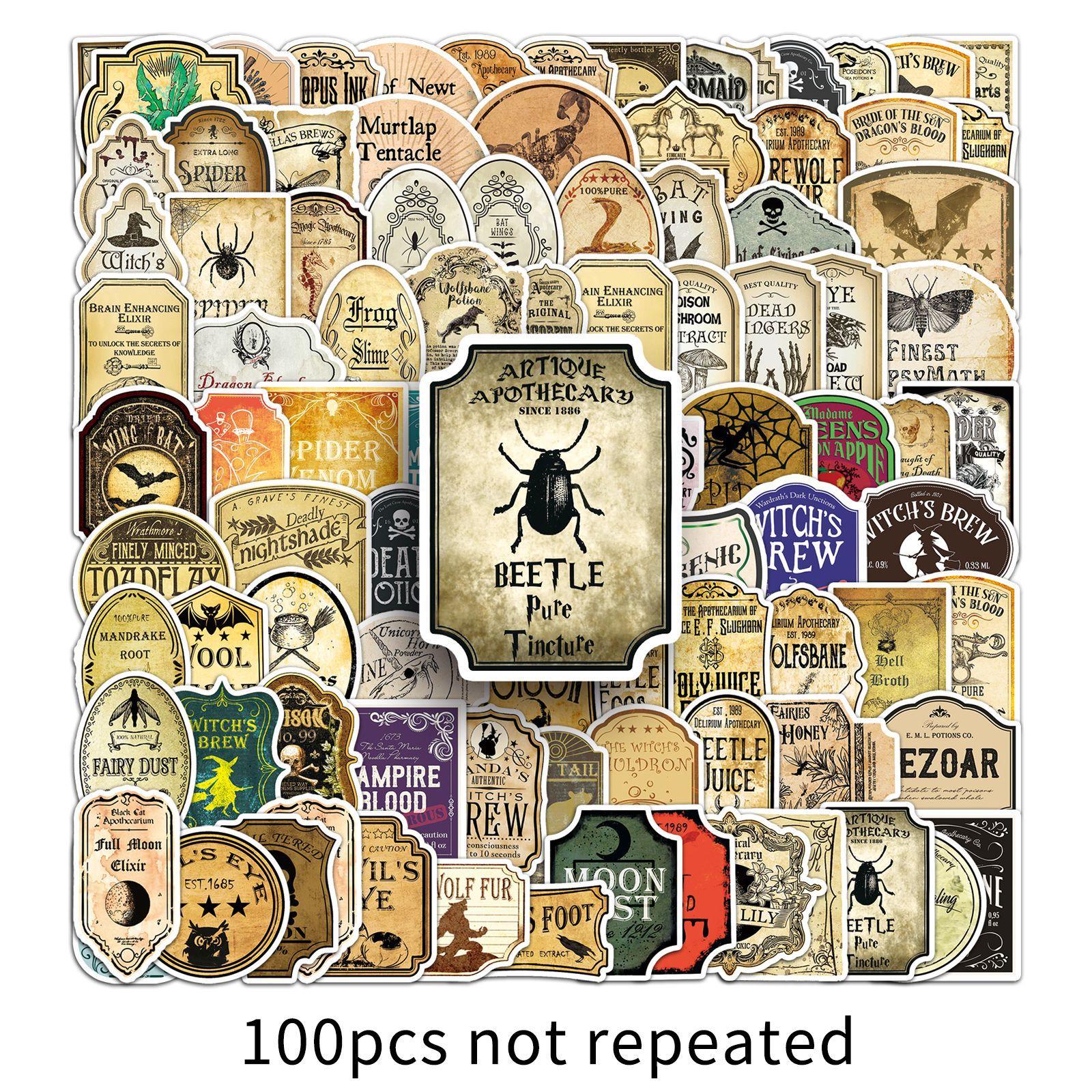 

100 Этикеток для зелий Дудл Персонализированные Ретро DIY Наклейки для стакана с водой Багажные Водонепроницаемые