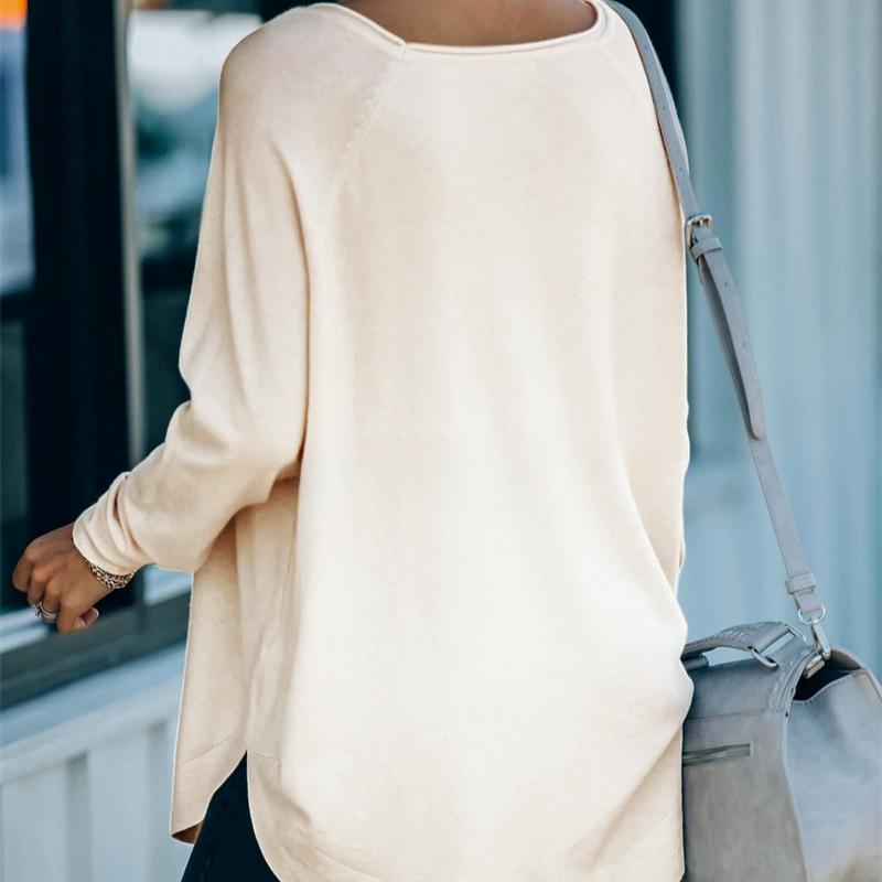 IHUASU Women's Autumn and Winter Commuter Sweater Strapless Solid Color Loose Large Size One Lapel Knit Sweater