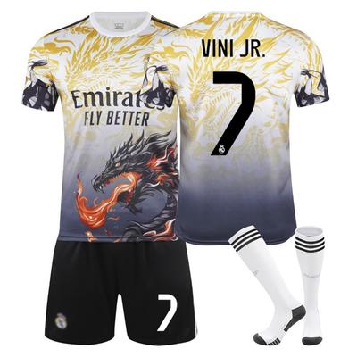 Kits de Fútbol para Adolescentes, Niños y Adultos Conjunto de Camiseta Deportiva de Entrenamiento con Calcetines 24/25 Traje con Diseño de Dragón del Real Madrid #7 Vini JR