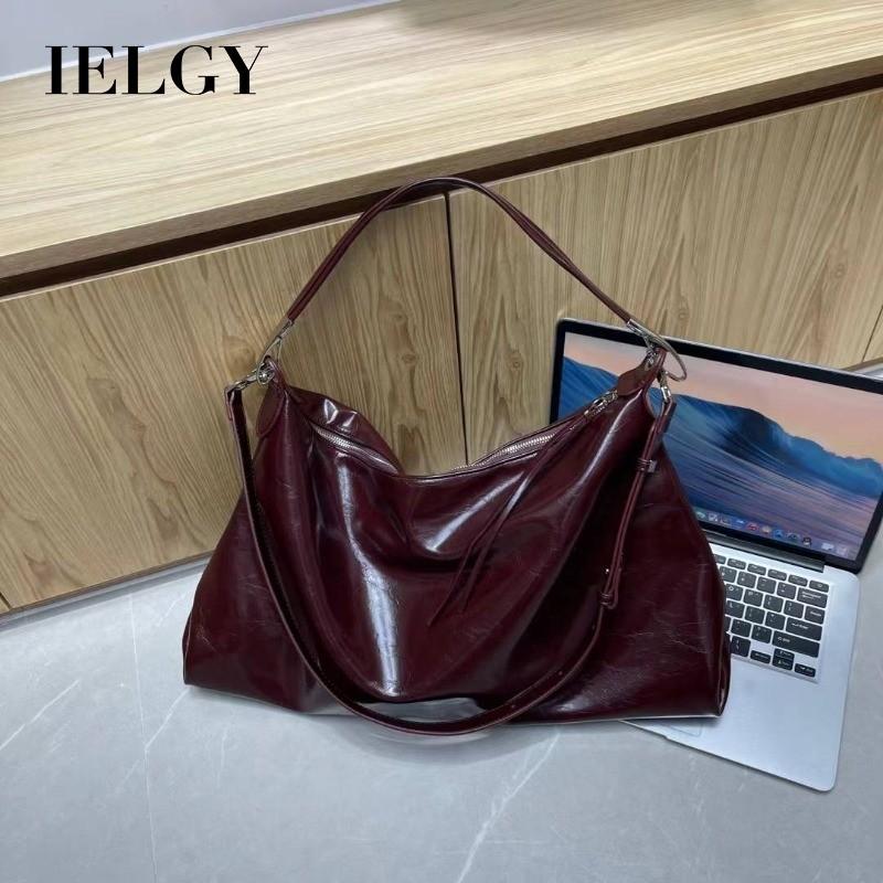 IELGY Ladies Underarm Bag Fashion Oil Wax Leather Trendy Casual All-Match Large-Capacity Cross @-