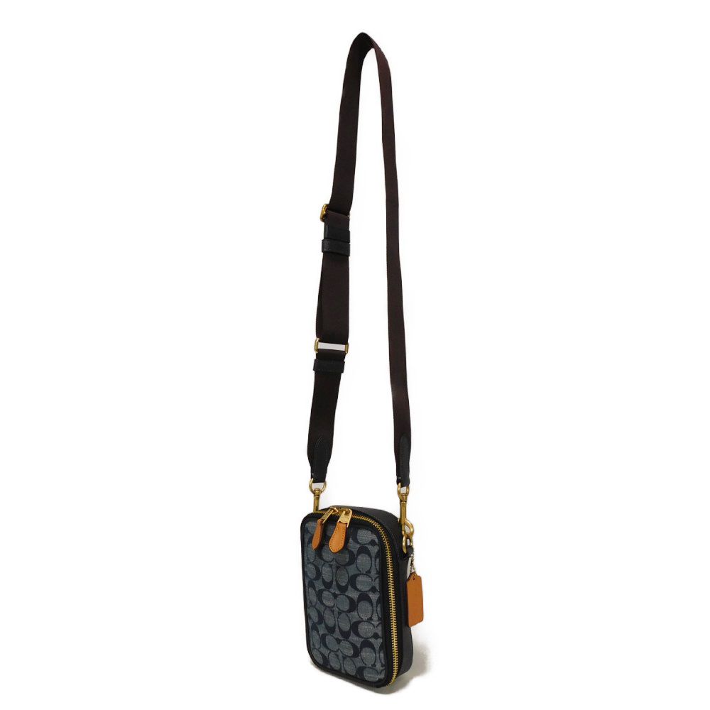 Used 9726 Stanton Crossbody Bag C8235 7921, Excellent Condition, Denim and Pebble Leather, All-Over Print Signature