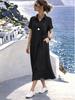 European & American Style Summer Elegant Button Lapel Pocket Loose Short Sleeve Dress