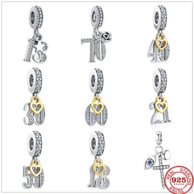 Yeni 13 15 18 21 30 40 50 60 70 inci Kolye Dangle Charm Güzel Boncuk Fit Orijinal Kolye Charms Gümüş 925 Bilezik Takı
