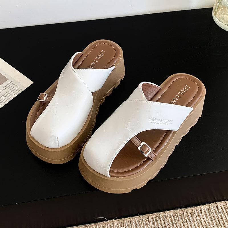 

Baotou half slippers women s outer wear 2025 spring and summer new retro fashion muffin thick bottom comfortable versatile lazy sandals 35 бежевий