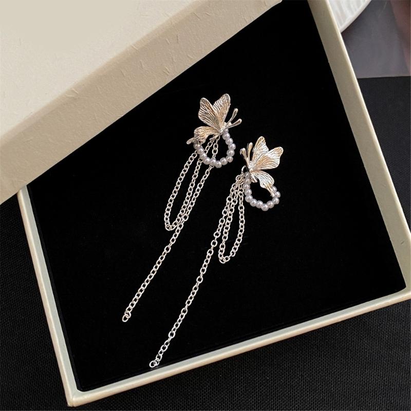 Elegant Butterfly Jewel Drop Earrings With Silver Posts Alloy Lightweight Design For Sensitive Ears