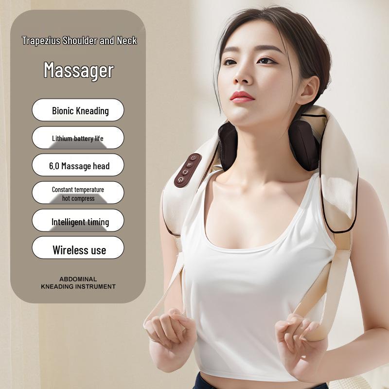 

Багатофункціональний масажер для шиї та плечей з функцією нагрівання та розминання E model бежевий