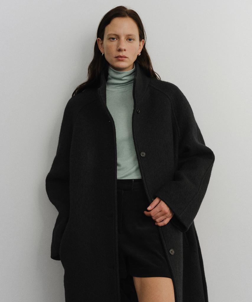 URAGO Wool High Neck Belted Coat_Dark Navy