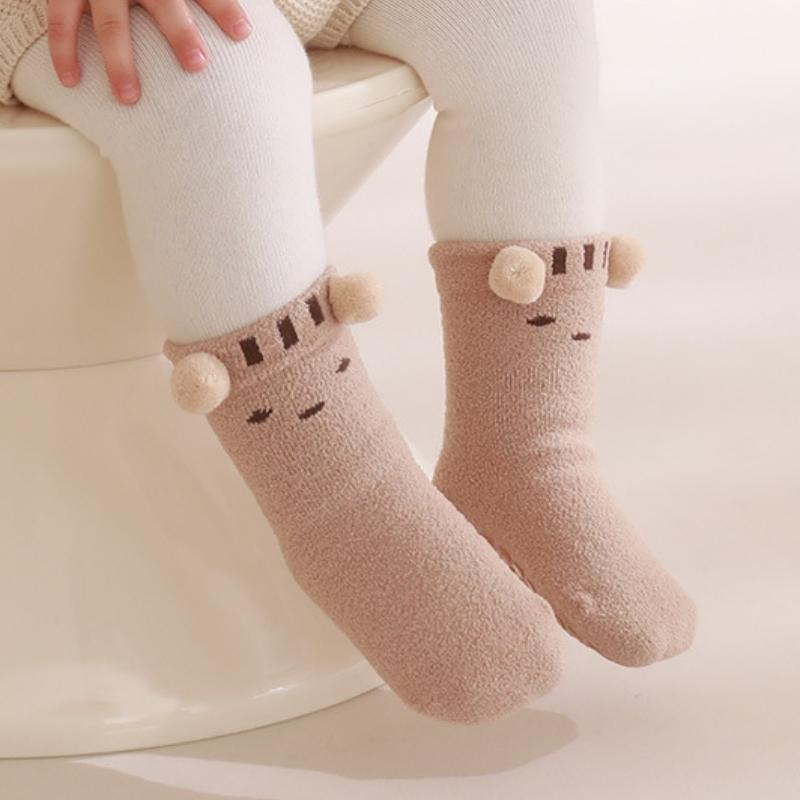 Cute Cartoon Bear Design Baby Socks Coral Velvet Warm Infants Stocking Thickened Socks for 0-5year Kids