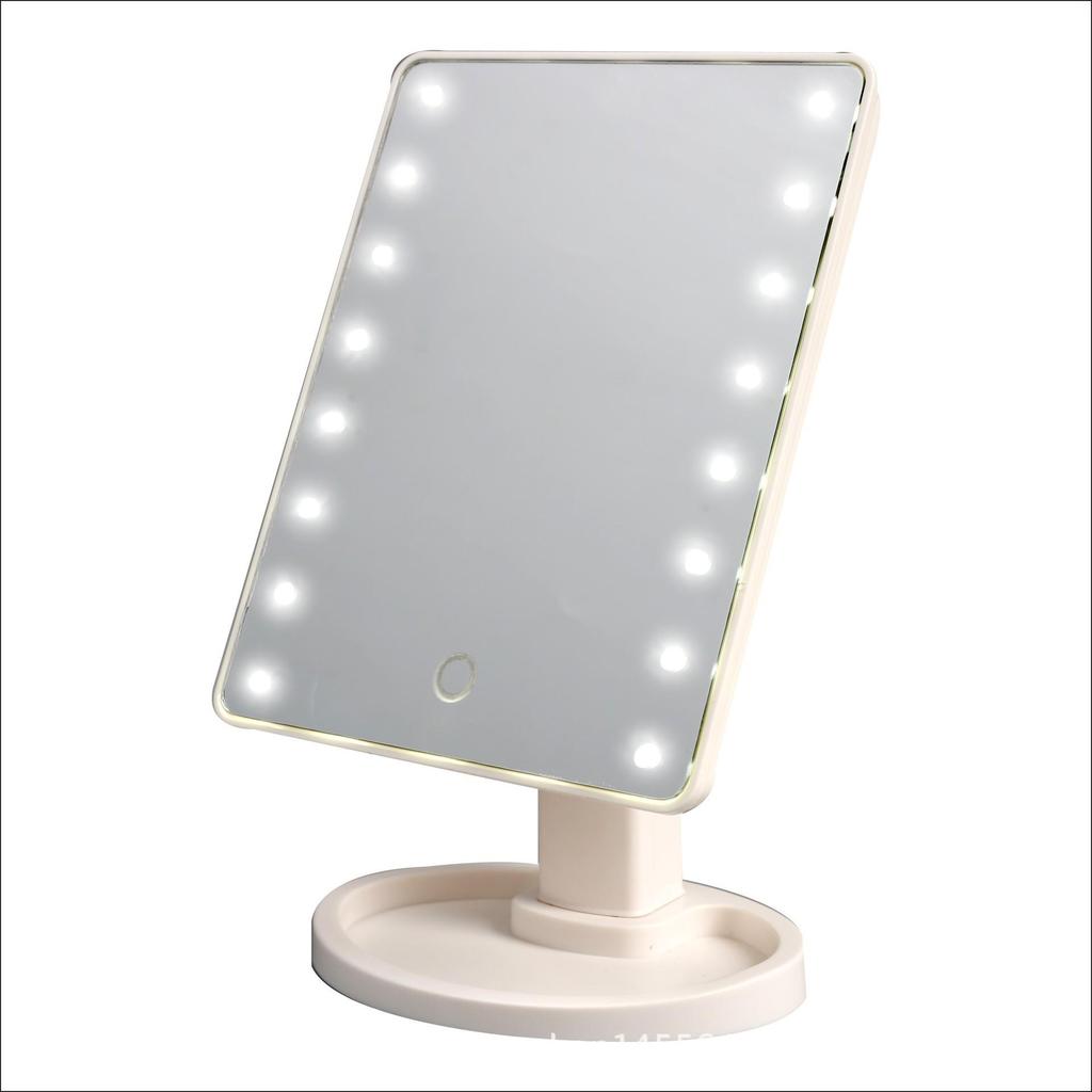 360° Rotating LED Vanity Mirror with Touch Sensor, 16/22 Lights, and Desktop Storage