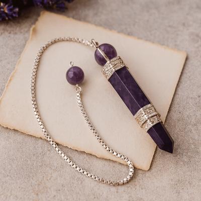 Amethyst Kristall Wünschelrute Pendel mit Silberkette