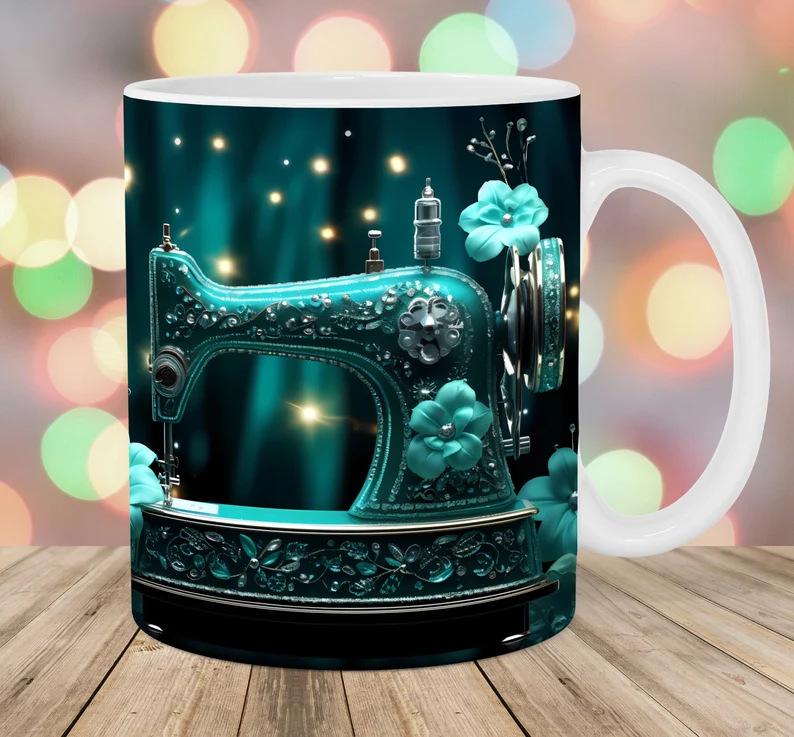 Sewing Machine 3D Flat Sewing Machine Ceramic Coffee Mug Tea Cup Europe, America Germany France