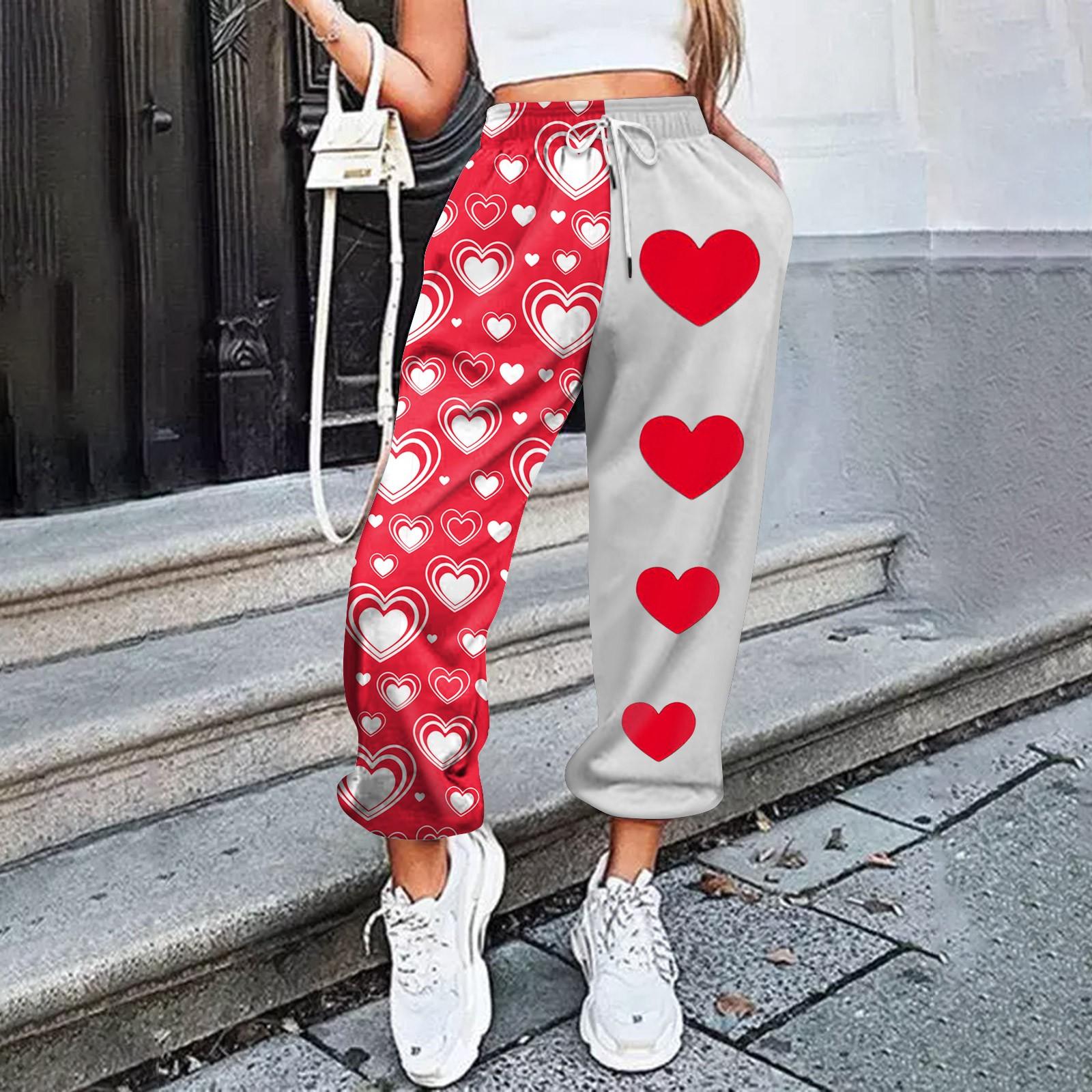 

Жіночі повсякденні брюки з принтом на шнурках на резинці до Дня Святого Валентина XXXL червоний