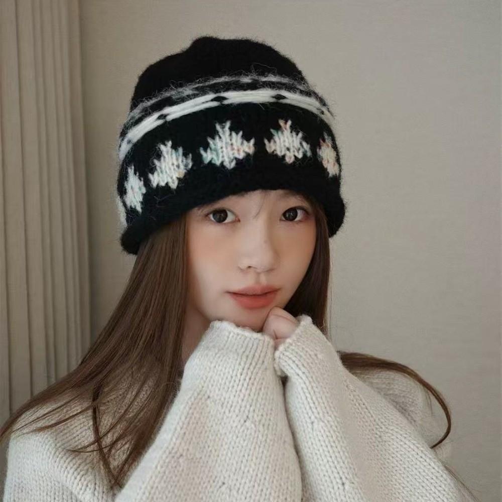 Warm Retro Beanie Hat Knitted Winter Cold Hat Fashion Jacquard Knitted Hat Winter