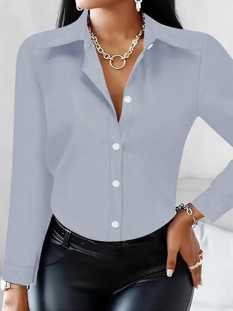 Elegant Women's Long-Sleeved Solid Color Shirt - Basic Casual Office Top