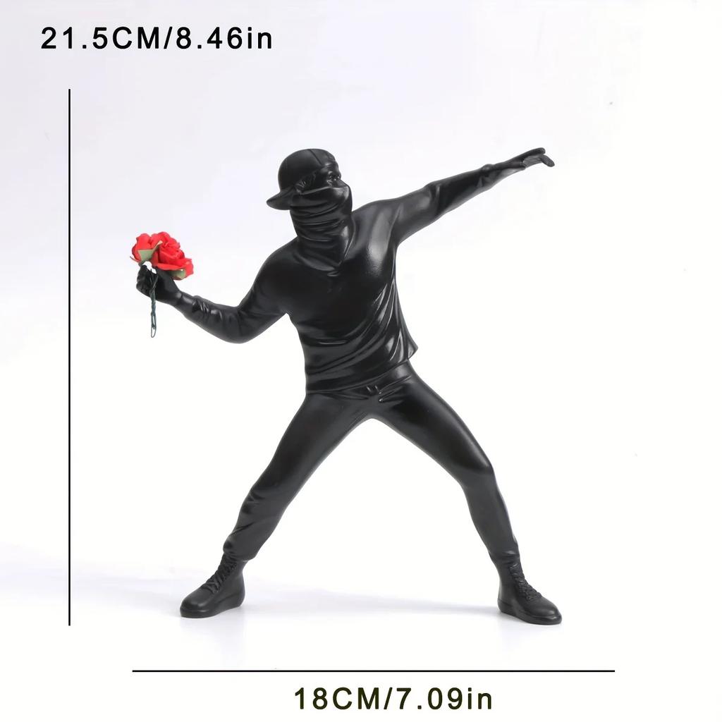 1 Stück Harz Banksy Skulpturen Blumenwerfer Statue Bomber Heimdekoration Schreibtischzubehör Sammlerfigur Dekorative Inter