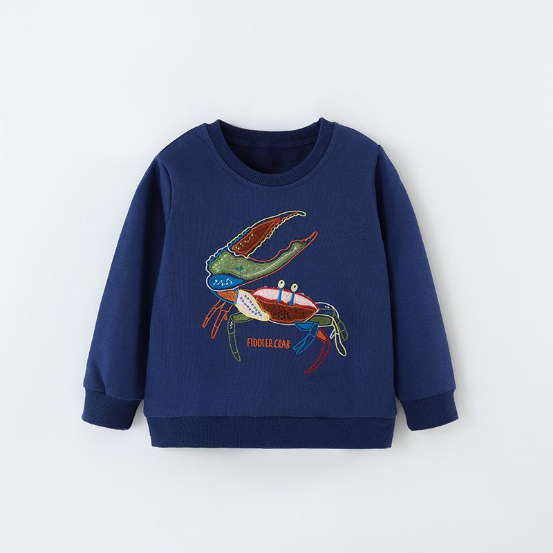 Autumn Kids Cartoon Embroidered Short Sleeve Hoodie - Casual Round Neck Pullover 120cm (6Y)