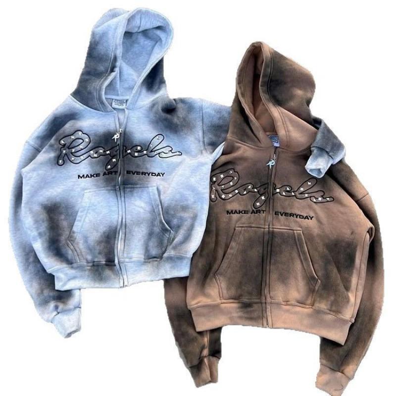 3D Digitale Print Kleurverloop Hoodie Unisex Streetwear Rits Sweatshirt Losse Pasvorm Lange Mouw