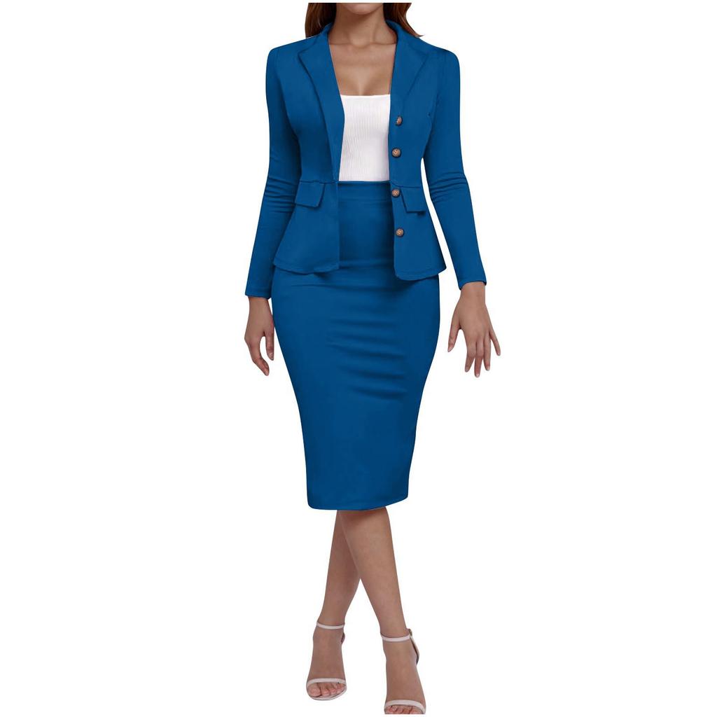 Women's Solid Color Long Sleeve Suit Dress Set