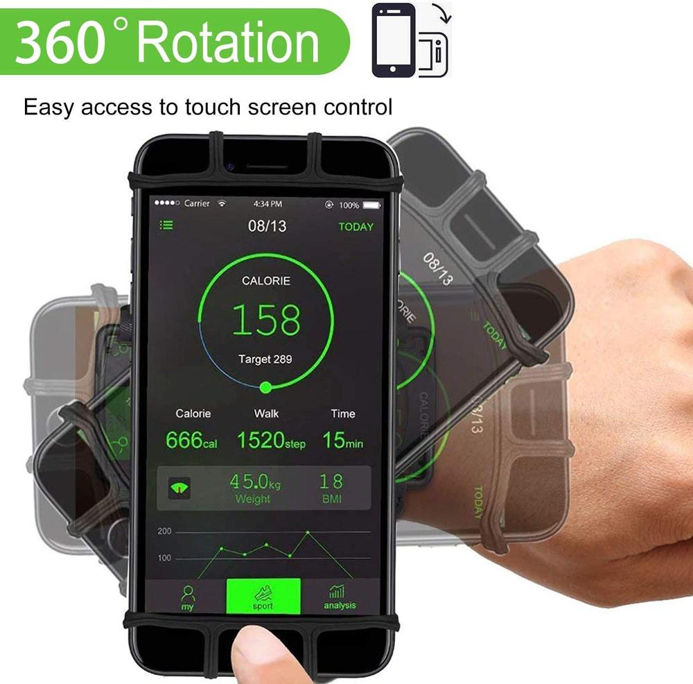 Support de téléphone pour poignet Mobile Amovible Rotation 360° Sac de poignet pour téléphone pour la course à pied Sac de bras pour emporter Navigation pour le fitness le cyclisme