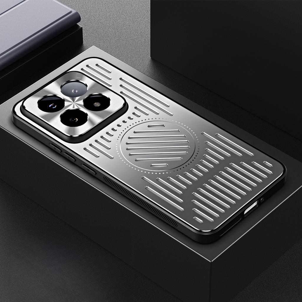 Suitable for Xiaomi 15pro Breathable Mobile Phone Case Redmi K70 Metal Cooling Vehicle Magnetic Suction Xiaomi14 Protective Case