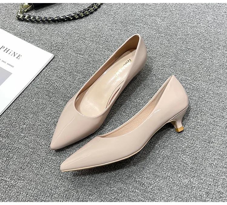 Fashion Women Low Small High Heels Shoes Brief Japanned Leather Pumps Big Size 41/42/43 Ladies Work Office Shoes Bridal Chaussures Femme