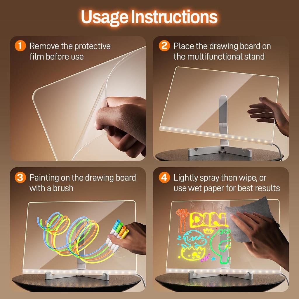 Tableau Message Acrylique Lumineux LED Effaçable Tableau à Dessin USB Cadeau d'Anniversaire Publicité de Bar pour Activités Créatives avec Support