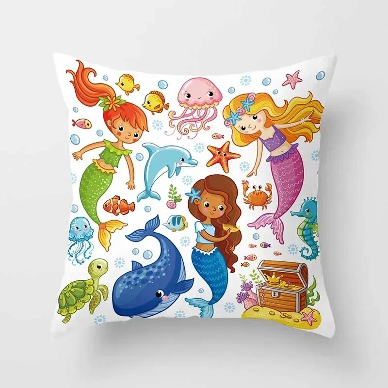 Cartoon Mermaid Decorative Cushions Pillowcase Polyester Cushion Cover Throw Pillow 45*45 Sofa Decoration Pillowcover