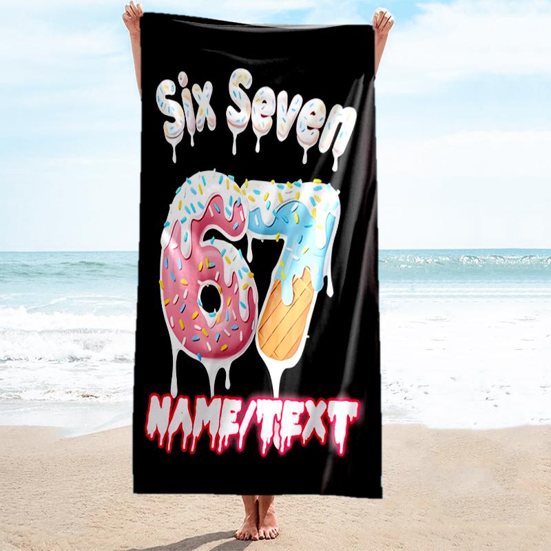 1PC Custom Name Donut Party Celebration Beach Towel Highly Absorbent And Sand-Resistant Towel for Swimming, Pool, Yoga, And Travel Lightweight