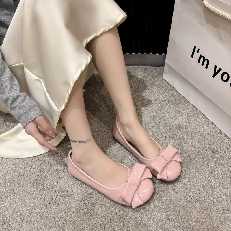 Fashion Spring Butterfly-knot Flat with Flats Round Toe Solid Shallow 2025 High Quality Ladies Shoes Sweet Flats