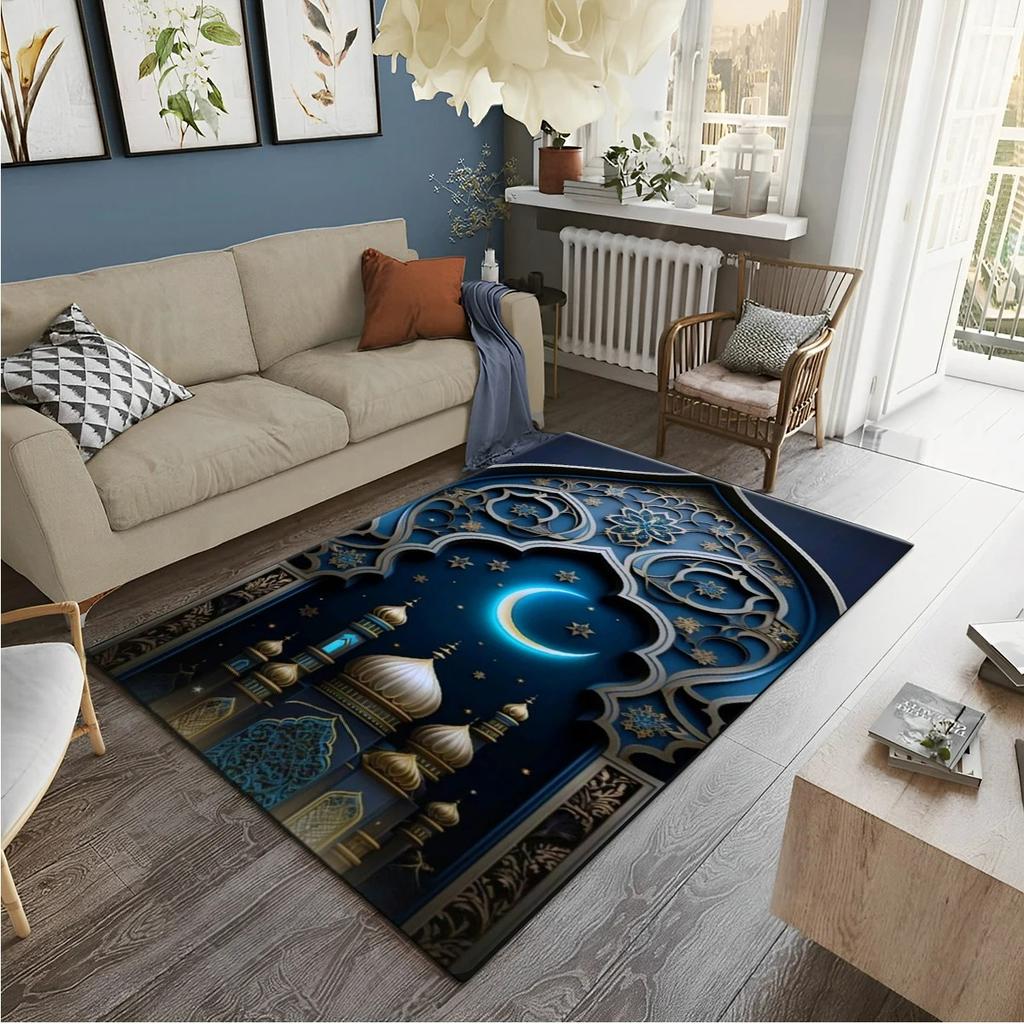 Hd Printed Muslim Prayer Carpet Ramadan Flannel Worship Rugs Non Slip Floor Mat for Living Room Bedroom Kitchen Decor Washable