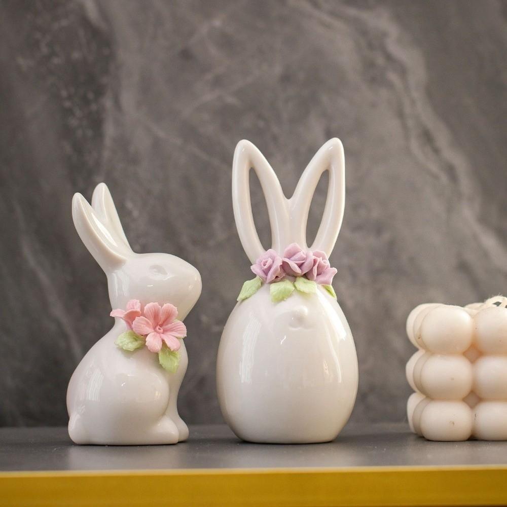 Niedliche Keramik-Häschen-Figuren Mini-Blumendesign Keramik-Dekoration Schreibtisch-Ornament Büro-Schreibtisch-Ornament