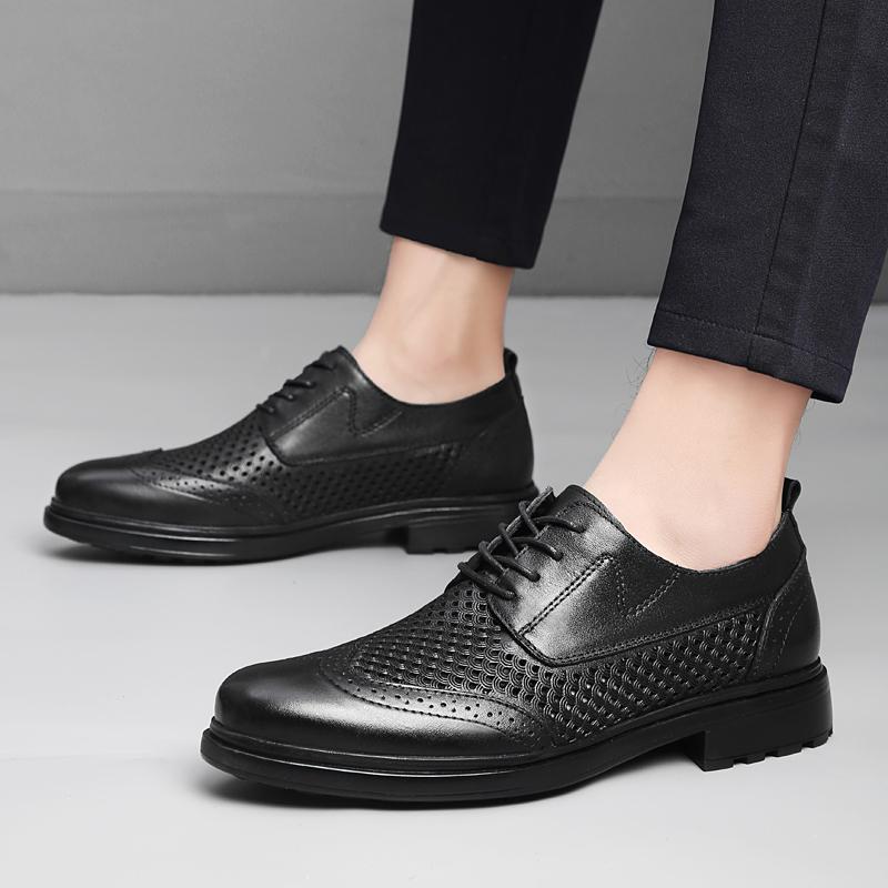 Fashion New Male Lace-Up Flats Genuine Leather Mens Oxford Shoes Hollow Out Casual Dress Shoes Trend Versatile Man Business Footwear