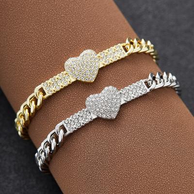Elegant Luxury Inlaid Zircon Heart Bracelet for Women  Cuban Chain Chic Engagement Wedding Jewelry Gift