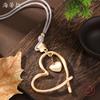 New brushed matte hollow love leather rope long pendant women's versatile heart-shaped velvet long necklace