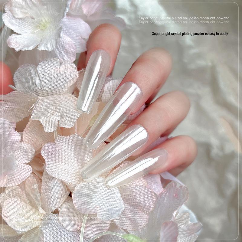 Aurora Nail Plating Powder: Ice Clear, Super Bright, Moonlight Magic Mirror Effect, Fine Shimmer.
