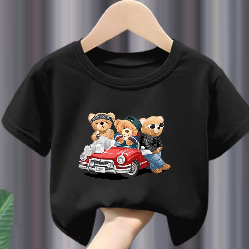Hot Sale Teddy Bear Print  Childrens Clothing Tshirt Clothing Summer Casual Funny  Boys Baby Girls Tshirt Clothes Kids