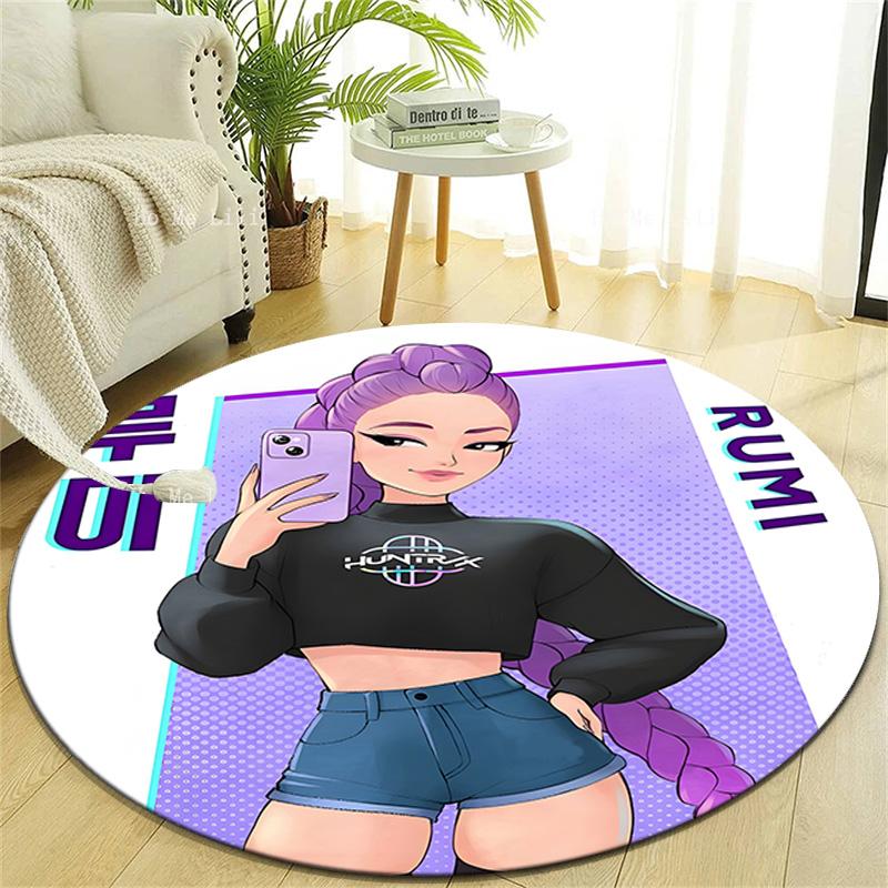 1pc KPop Demon Hunters RUMI6 Design Printed Area Round Carpet for Bedroom Living Room Home Decor Rugs Mat Non Slip Mat Rug for Bedside