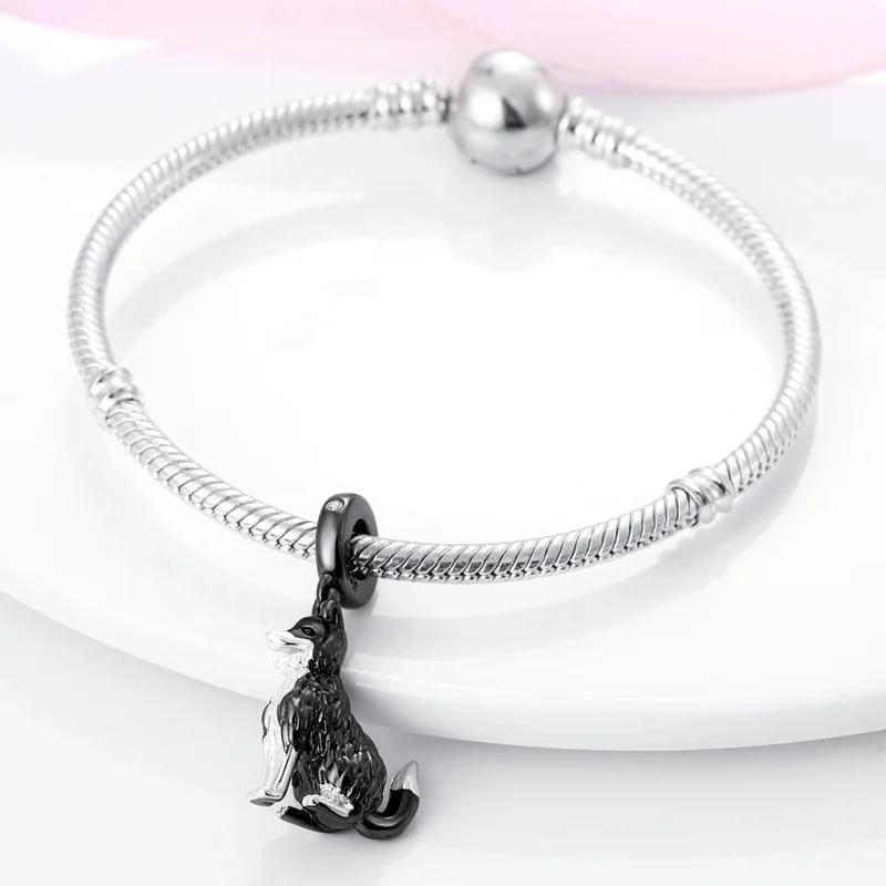 Original Charmscopper Cute Black Border Collie Beads Fit Charms Platabracelets For Women Jewelry Making Fine Gifts