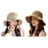 Straw Hand-Woven Wide Brim Straw Fabric Hat High-Density Fisherman Hat with Adjustable