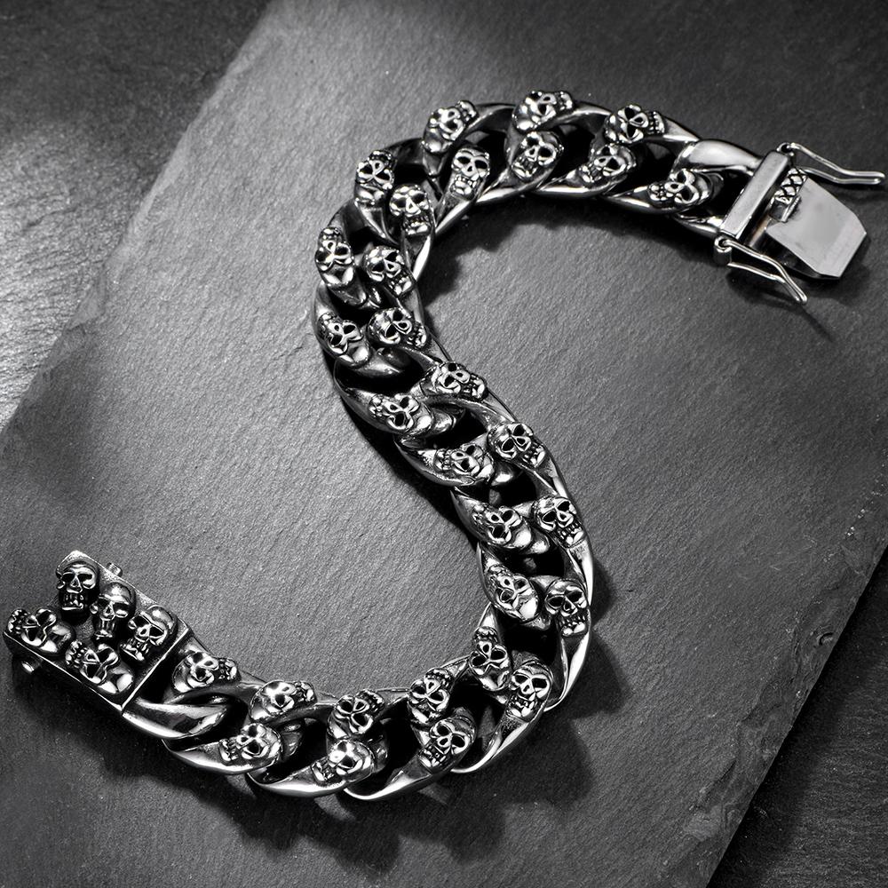 Men's Cast 316l Stainless Steel Skull Link Bracelet Man Punk Gothic Skeleton Head Wristband Biker Rock Chain Jewelry Accessories