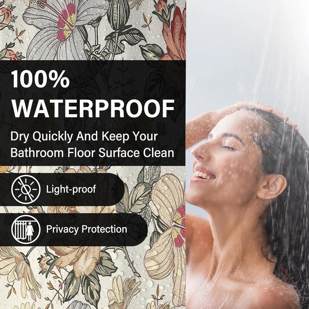 Vintage Watercolor Floral Shower Curtain for Bathroom,Boho Botanical Wildflower Shower Curta,Funny Waterproof Polyester