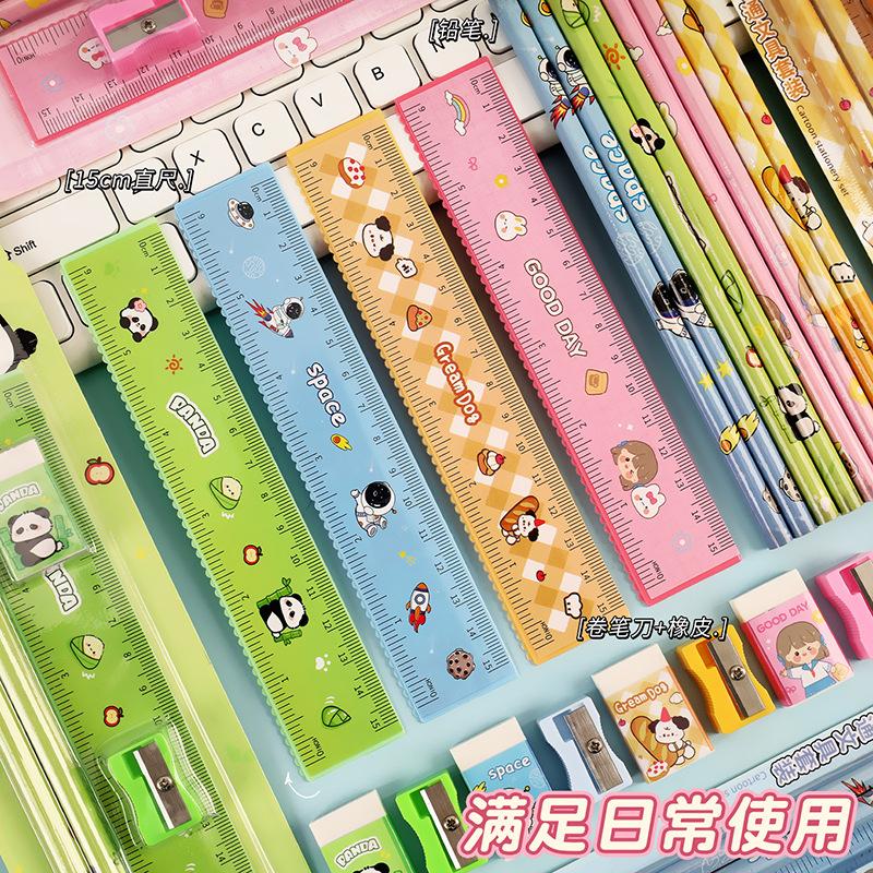 5PCS Cartoon Pencil Stationery Set Small Gift Student Souvenir Student 5 Piece Set Eraser Ruler Roller Pencil Knife Wholesale