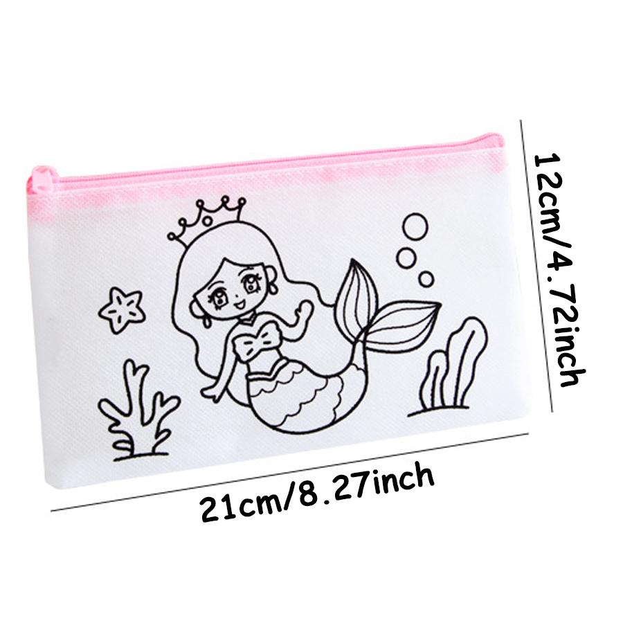 5/10pcs 21cm Non-woven Cartoon Pen Bag Line Pattern Stationery Storage Bag Lightweight Large Pencil Case School Office Supplies