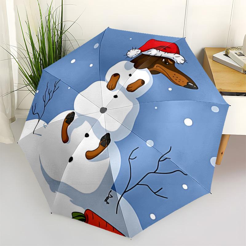 1pc Snowman, DogAutomatic Open/close Folding Umbrella, Compact Portable Travel Umbrella, Perfect Birthday/Holiday, Cute Umbrella y026