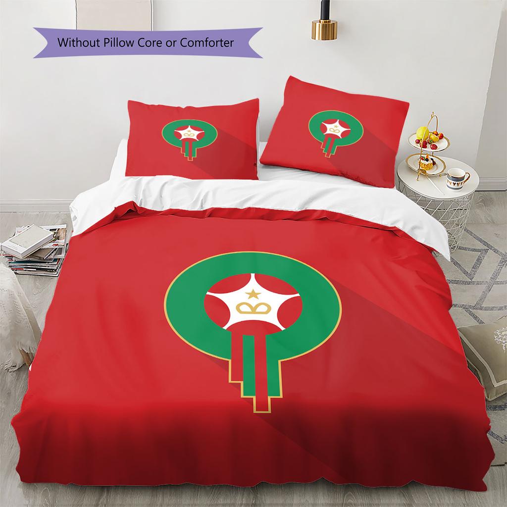 Logo squadra nazionale Marocco Modello Biancheria da letto Decorazione Casa Regalo di Compleanno (1 * copripiumino + 2 * federa, senza nucleo),merchandising per fan.
