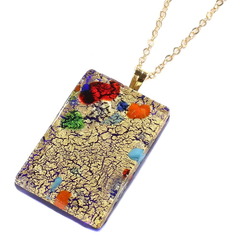 

Venetian glass pendant necklace with pure gold leaf, handmade in Italy. [Click Post shipping available]